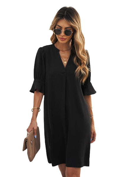 Women's Solid Color Loose V Neck Half Sleeve Mini Dress