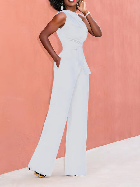 Solid Color One Shoulder Sleeveless Jumpsuit with practical styling and dependable silhouette control.