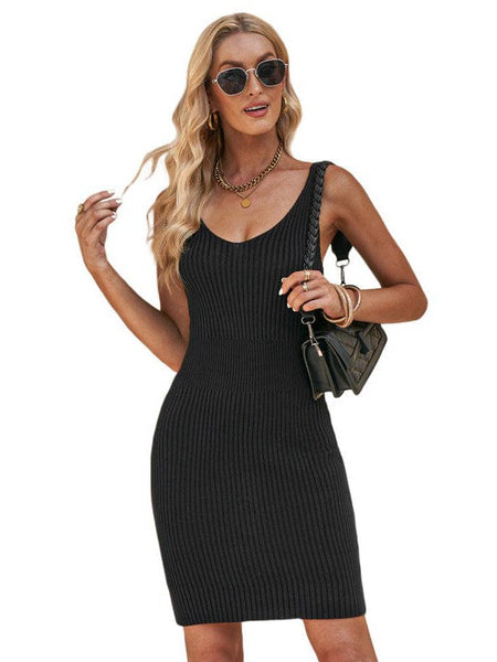 Sexy Sleeveless Knitted Buttock Strap Mini Dress