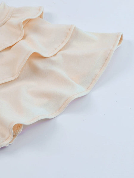Solid Color V-Neck Ruffled Sleeves Loose T-Shirt