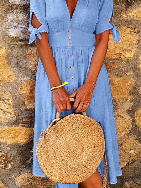 Women's V-Neck Ruffle Sleeve Swiss Dot Midi Dress