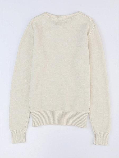 Women's Lace-Panel Button-Front Long Sleeve Knit Blouse