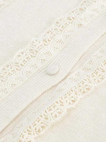 Women's Lace-Panel Button-Front Long Sleeve Knit Blouse