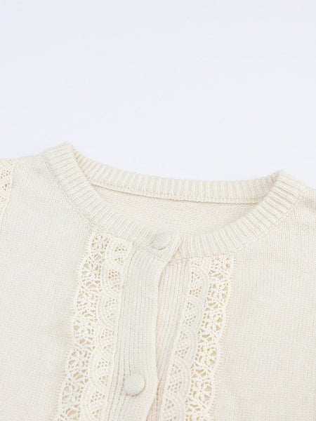 Women's Lace-Panel Button-Front Long Sleeve Knit Blouse