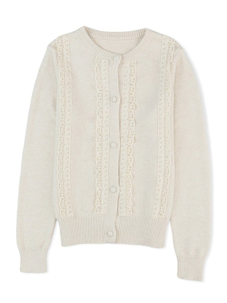 Off-White Lace-Trimmed Knit Cardigan with Gold-Tone Accents with practical styling and dependable silhouette control.