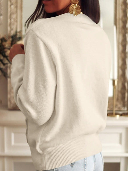 Women's Lace-Panel Button-Front Long Sleeve Knit Blouse