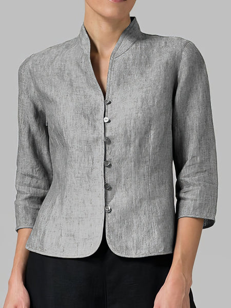 Solid Cotton And Linen Button Three-quarter Sleeves Coat featuring coats styling with practical layering, balanced movement, and everyday versatility.