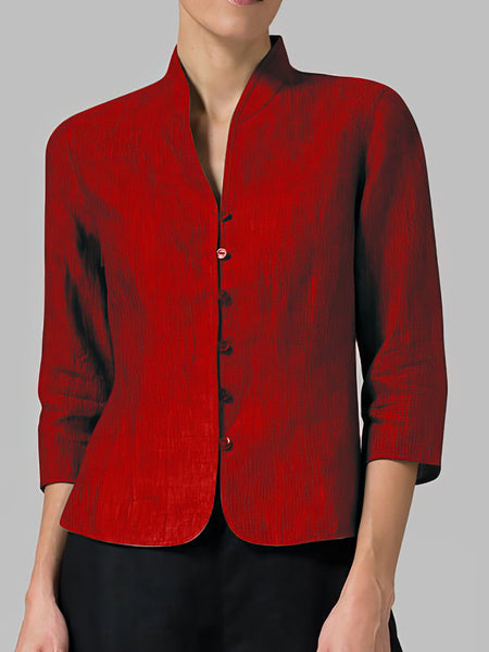Solid Cotton And Linen Button Three-quarter Sleeves Coat featuring coats styling with practical layering, balanced movement, and everyday versatility.