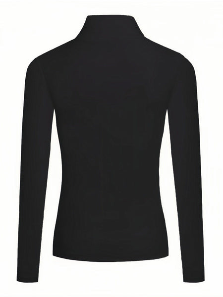 Women's Sophisticated Chocolate Mock Neck Knit Top with Wrap Collar