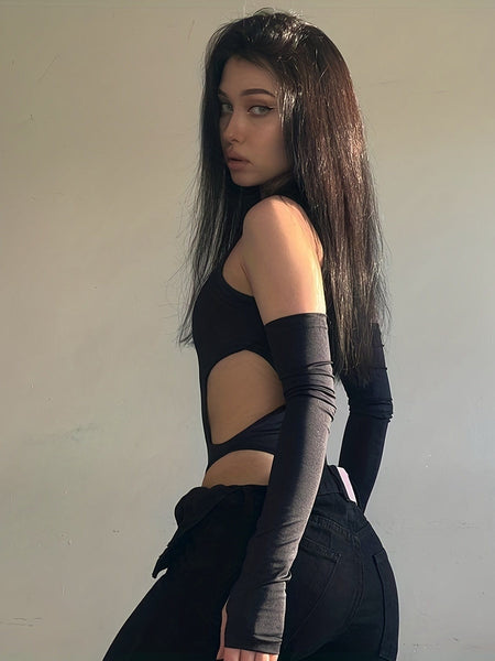 Solid Cut-Out Mock Neck Long Sleeve One-Piece Jumpsuit