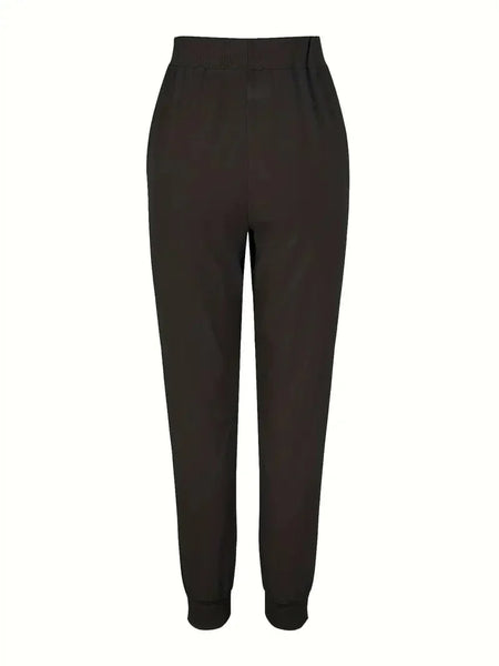 Solid Drawstring Pants, Women's Casual Long Length Trousers With Pockets
