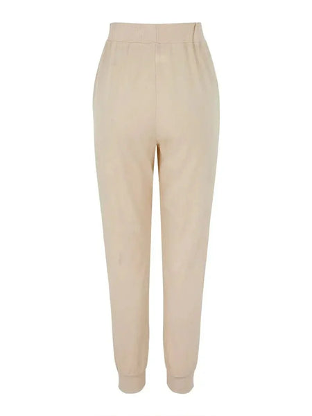 Solid Drawstring Pants, Women's Casual Long Length Trousers With Pockets