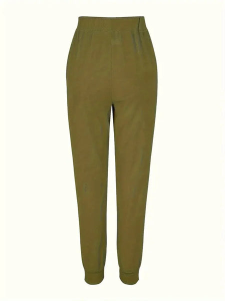 Solid Drawstring Pants, Women's Casual Long Length Trousers With Pockets