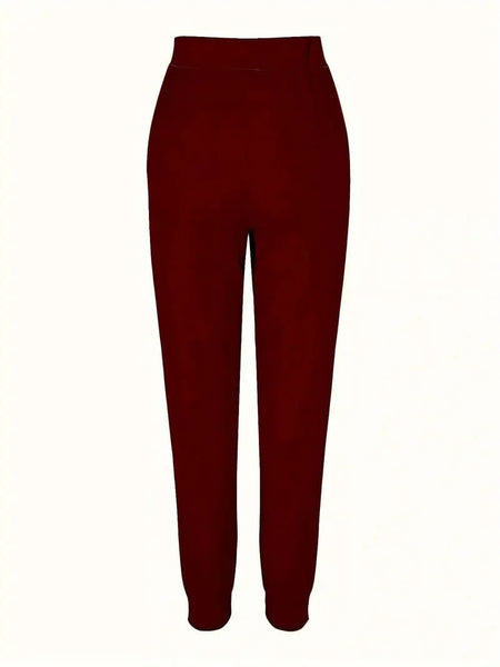 Solid Drawstring Pants, Women's Casual Long Length Trousers With Pockets