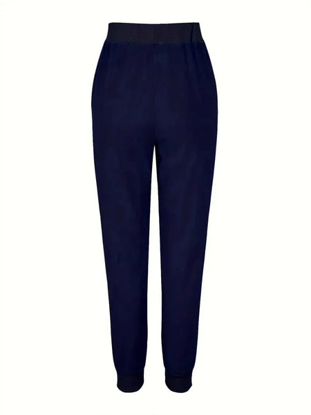Solid Drawstring Pants, Women's Casual Long Length Trousers With Pockets