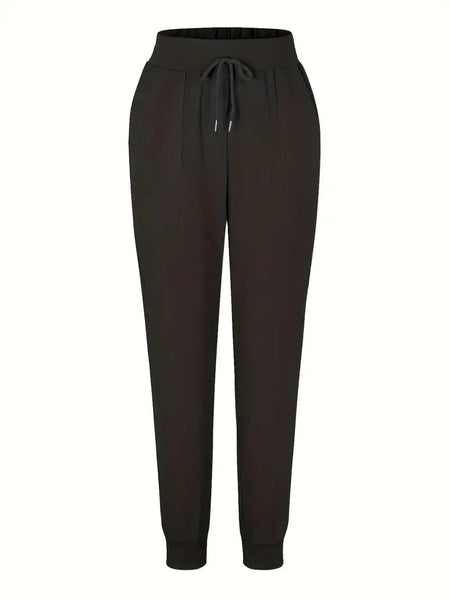 Solid Drawstring Pants, Women's Casual Long Length Trousers With Pockets