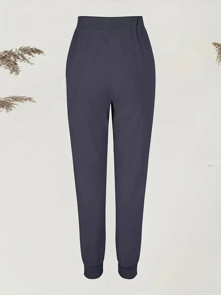 Solid Drawstring Pants, Women's Casual Long Length Trousers With Pockets