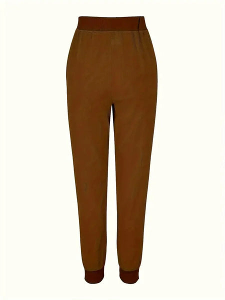 Solid Drawstring Pants, Women's Casual Long Length Trousers With Pockets