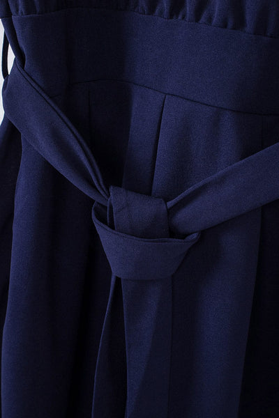 Women's Five-Point Sleeve Belted Wide-Leg Crepe Jumpsuit