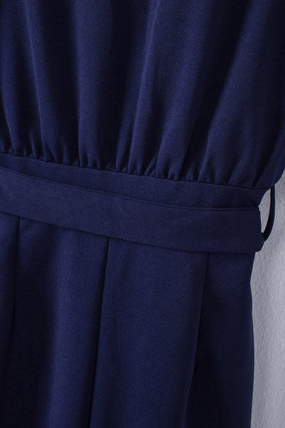 Women's Five-Point Sleeve Belted Wide-Leg Crepe Jumpsuit