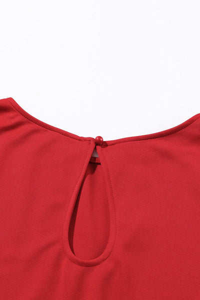 Women's Five-Point Sleeve Belted Wide-Leg Crepe Jumpsuit