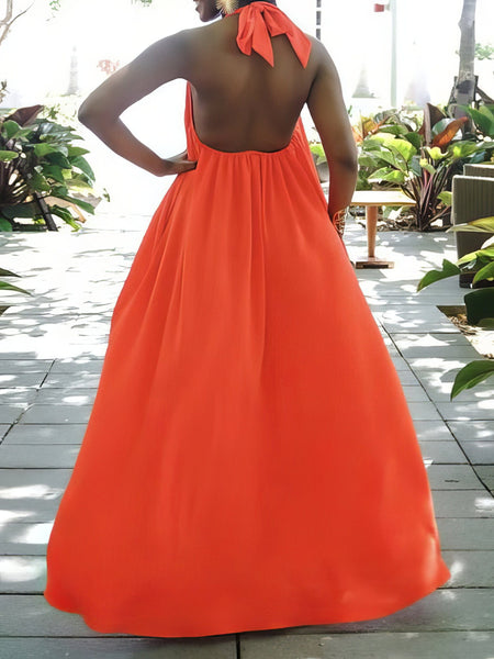 Solid Halter Neck Open Back Sleeveless Dress with practical styling and dependable silhouette control.