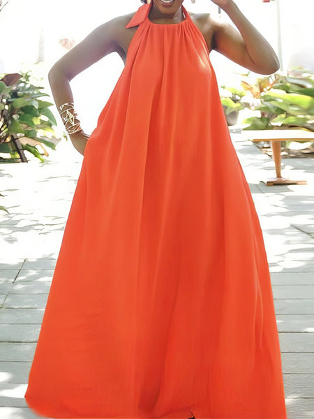 Solid Halter Neck Open Back Sleeveless Dress with practical styling and dependable silhouette control.