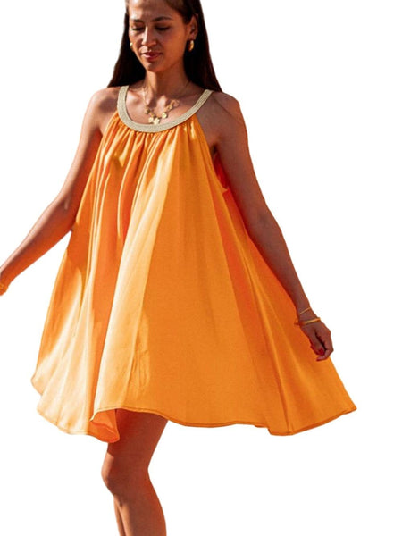Solid Halter Neck Open Back Sleeveless Dress with practical styling and dependable silhouette control.
