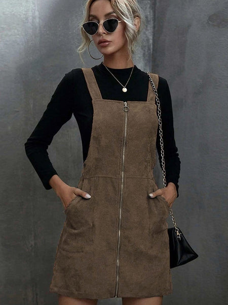 Solid Home Service Loose Short Dress With Pocket - Bare - A-Line - Square - Tube