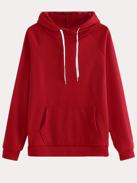 Solid Kangaroo Pocket Hoodie & Drawstring Pants Two-Piece Set