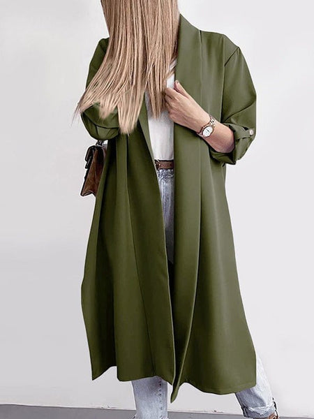 Solid Lapel 3/4 Sleeve Slit Cardigan