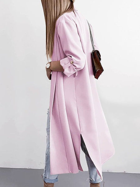 Solid Lapel 3/4 Sleeve Slit Cardigan