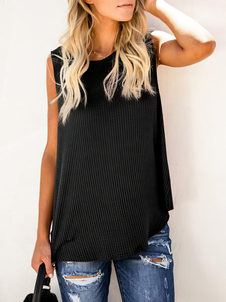 Solid Round Neck Sleeveless Top Vest