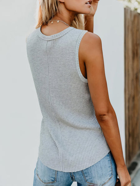 Solid Round Neck Sleeveless Top Vest
