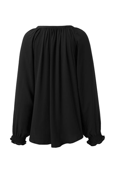 Solid Ruffled V-Neck Long Sleeve Blouse