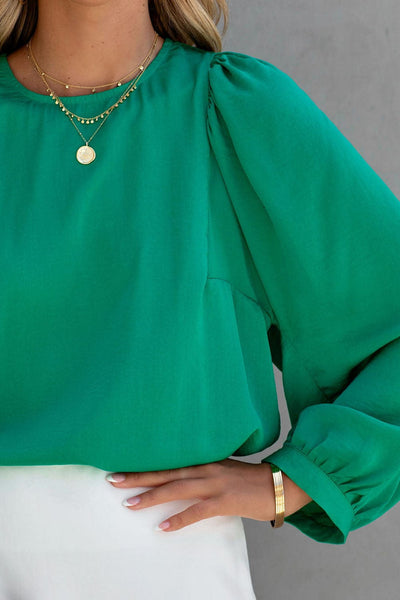 Solid Ruffled V-Neck Long Sleeve Blouse
