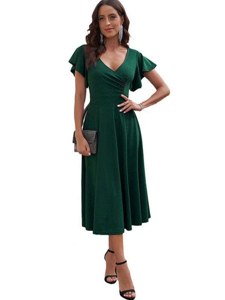 Solid Tie Pocket Long Sleeve Dress