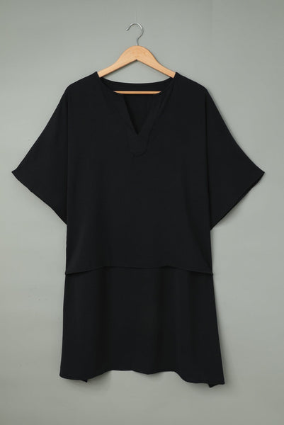 Solid V Neck Bell Sleeve Loose Casual T-Shirt