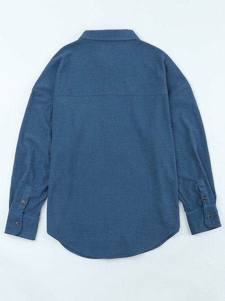 Solid V Neck Long Sleeves Metal Buttons Blouse