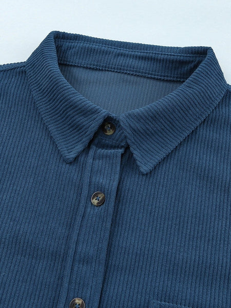 Solid V Neck Long Sleeves Metal Buttons Blouse