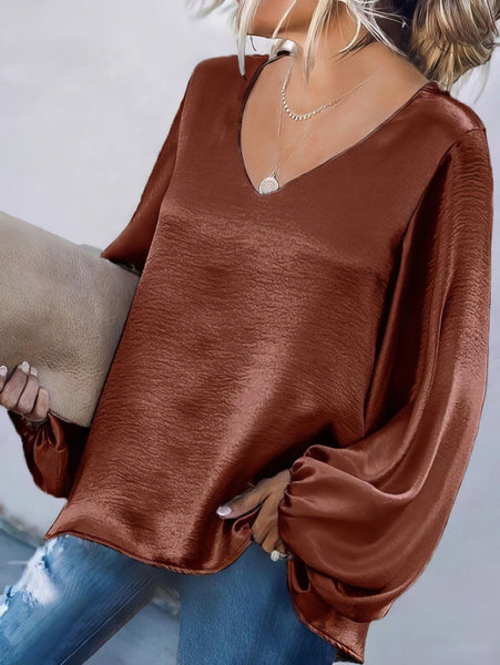 Long Sleeve Satin Blouse for Women
