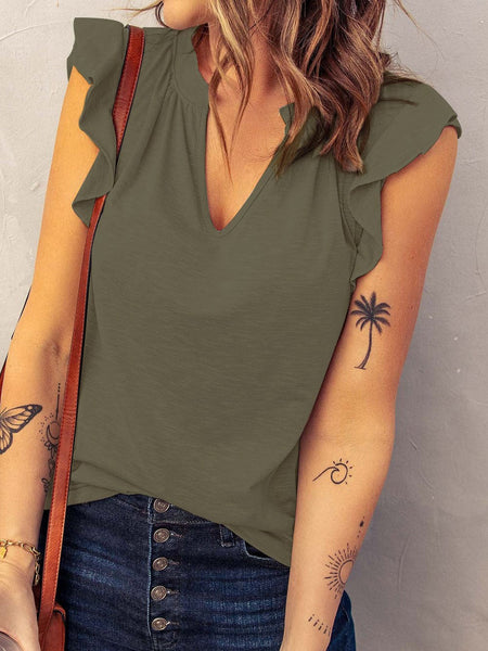 Women's Solid V Neck Short Sleeve T-Shirt in Tops & Tees with versatile layering silhouettes