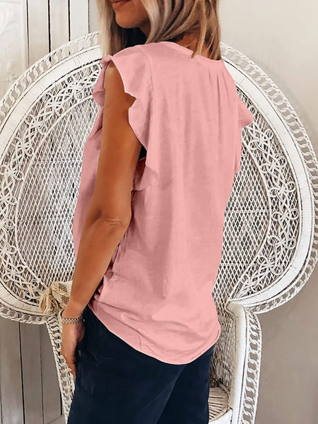 Women's Solid V Neck Short Sleeve T-Shirt in Tops & Tees with versatile layering silhouettes