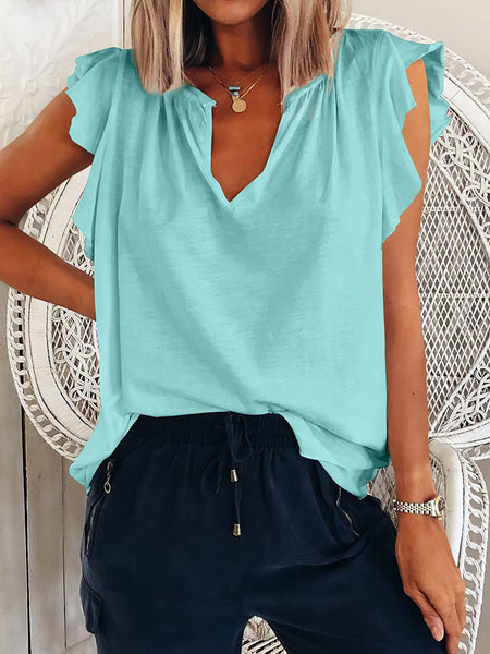 Women's Solid V Neck Short Sleeve T-Shirt in Tops & Tees with versatile layering silhouettes