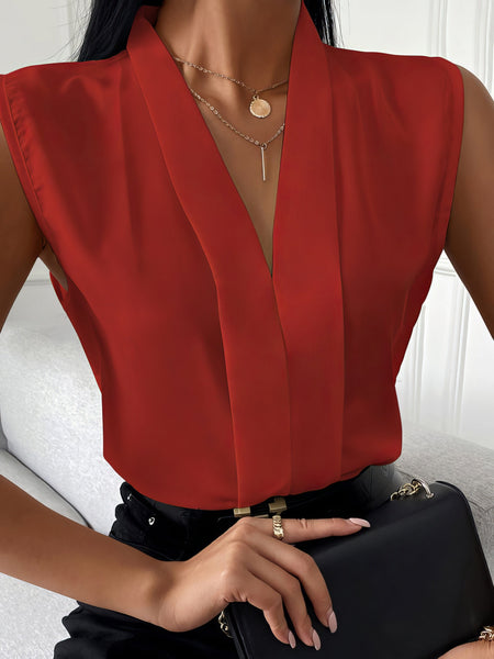 Women's Solid V-Neck Sleeveless Chiffon Blouse