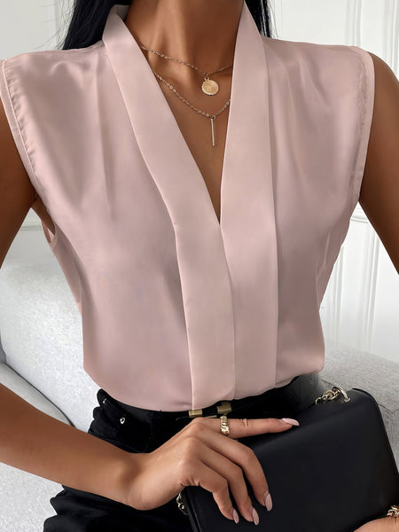 Women's Solid V-Neck Sleeveless Chiffon Blouse