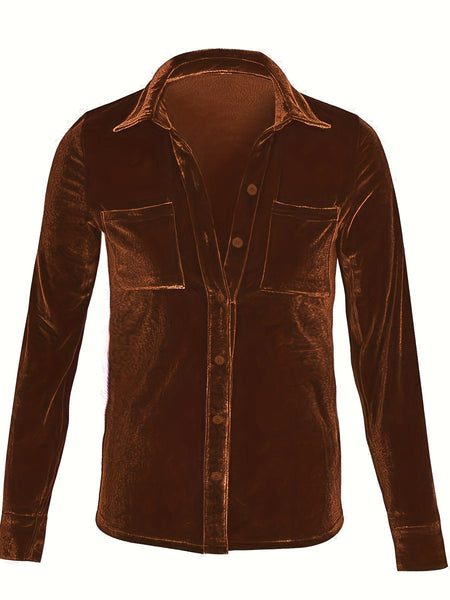 Solid Versatile Button Dual Pockets Long Sleeve T-Shirt