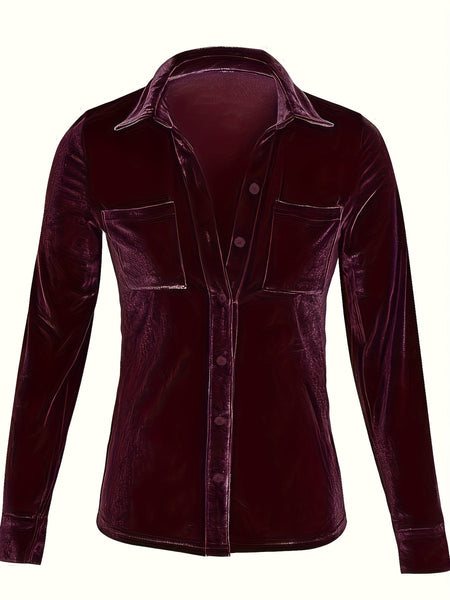 Solid Versatile Button Dual Pockets Long Sleeve T-Shirt