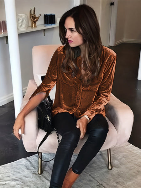 Solid Versatile Button Dual Pockets Long Sleeve T-Shirt