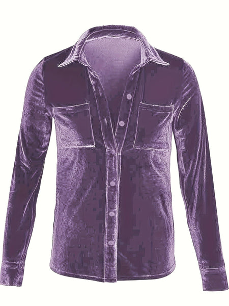 Solid Versatile Button Dual Pockets Long Sleeve T-Shirt